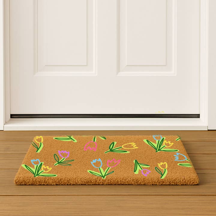 Cindy Hughes Design - Wholesale Door Mat - Tulips Coir Doormat, size 18x30, spring floral welcome mat2