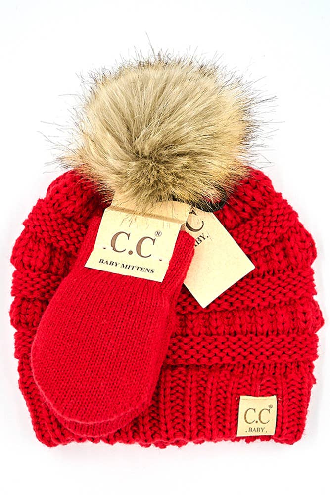 Hana - Wholesale Beanie - Kids - C.C Baby Solid Ribbed Pom Beanie and Mitten Glove8