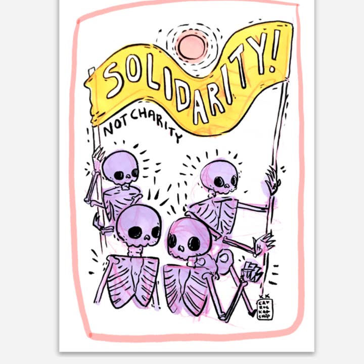 Cat Rocketship - Wholesale Sticker - Solidarity Not Charity 4" waterproof water bottle sticker