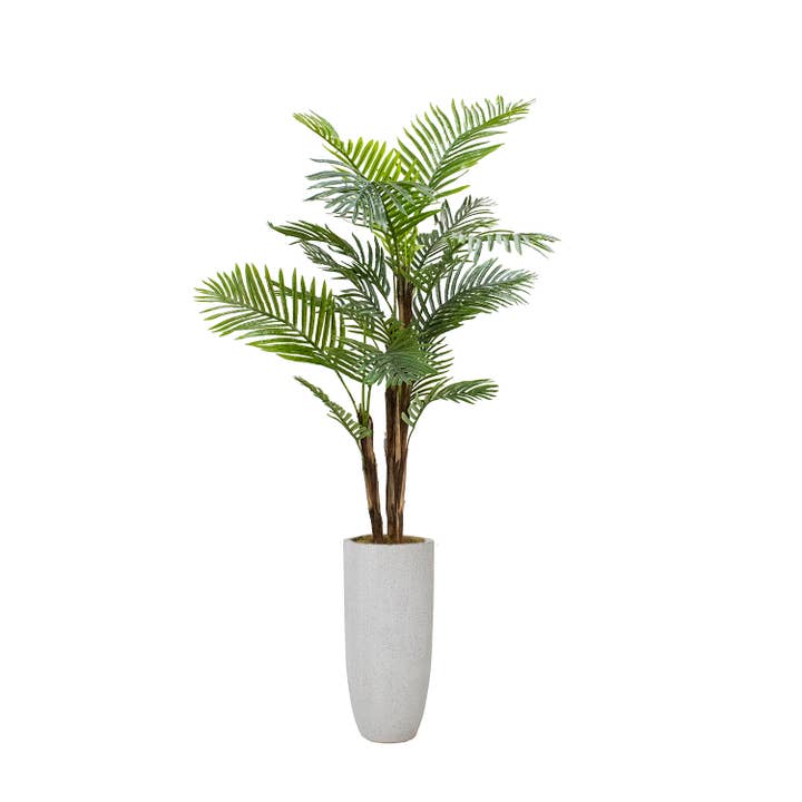 Kunstpalmboom van 85,3" in een beige plantenbak van vezelsteen voor wholesale door Vintage Home