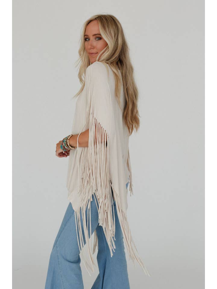 Three Bird Nest - Wholesale Knit Top - Women's - Western Showstopper Fringe Top - Oat5