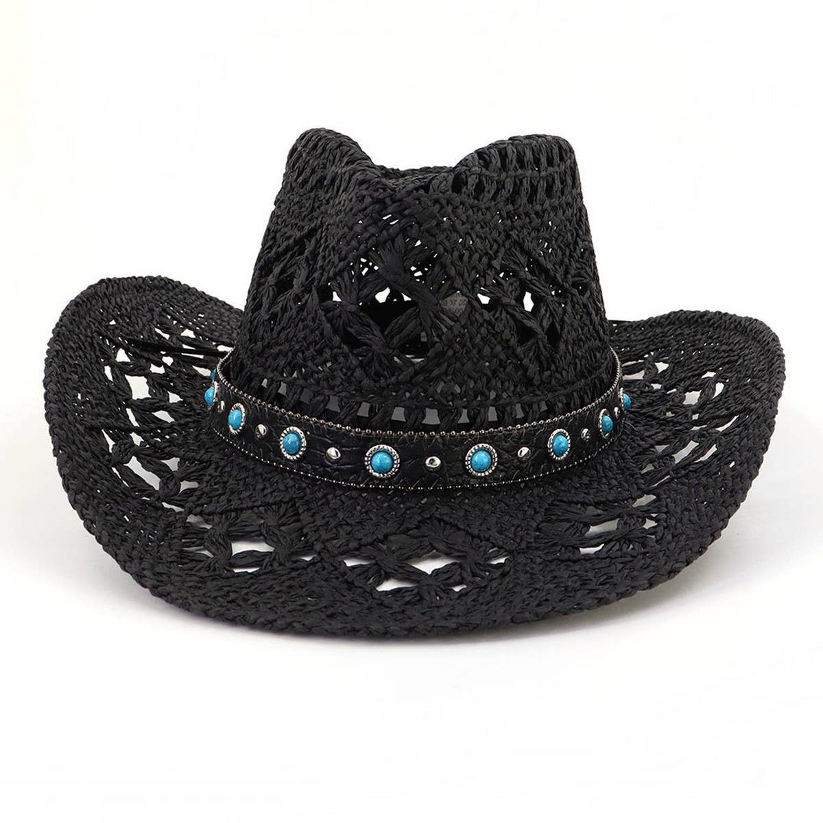 ACCITY - Wholesale Cowboy Hat - Women's - Cowboy Straw Hat with Turquoise Belt Decor_CWAH125210