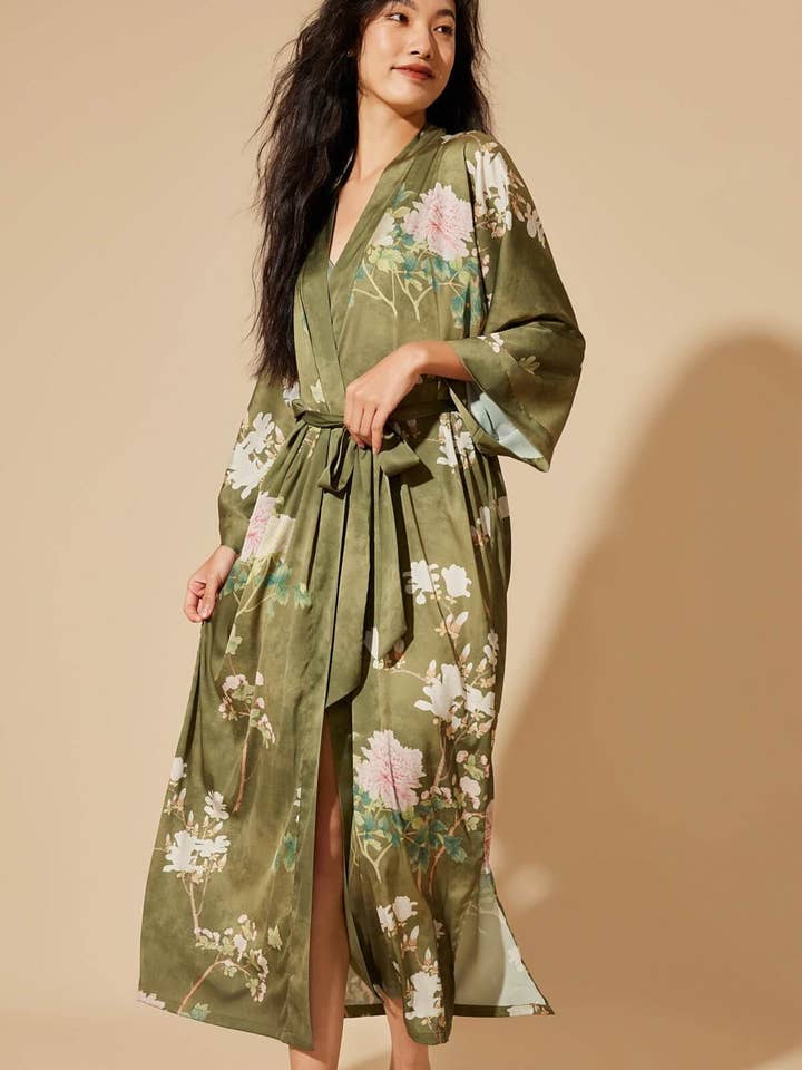 Floral Olive Kimono Robe for wholesale on Faire1