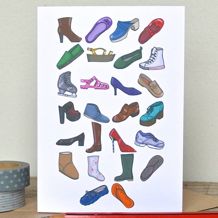 Becka Griffin Illustration – wholesale Everyday greeting card – Shoe Alphabet Greetings Card1