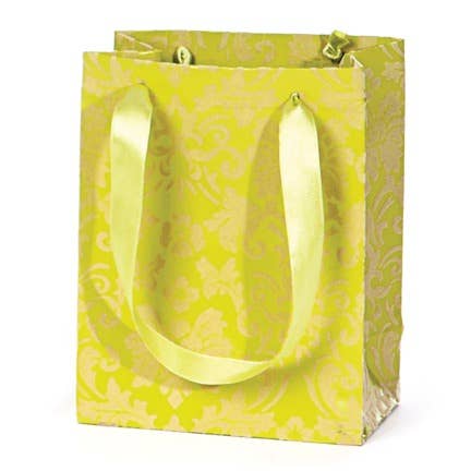 Rect Paper Gift Bag Sm - Yellow/Green Brocade 5x2x6 for wholesale by Willow Group