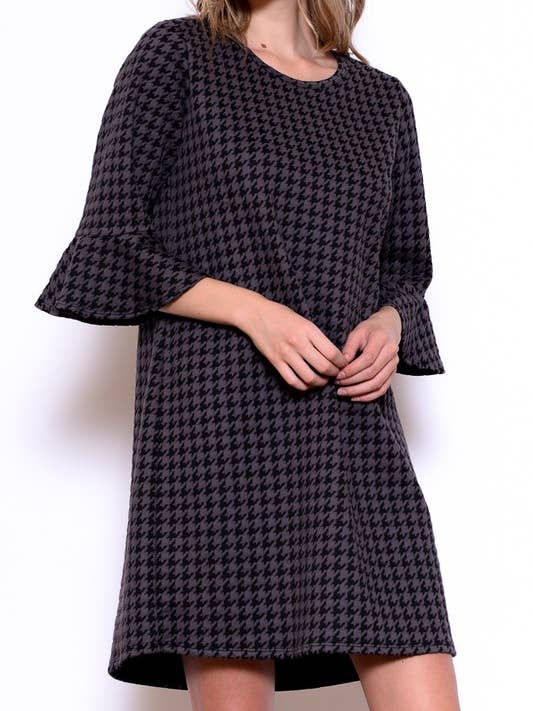 Boxy Houndstooth Kjole - 193748D-FLÆSEKANTER for engroshandel hos Chris & Carol Apparel