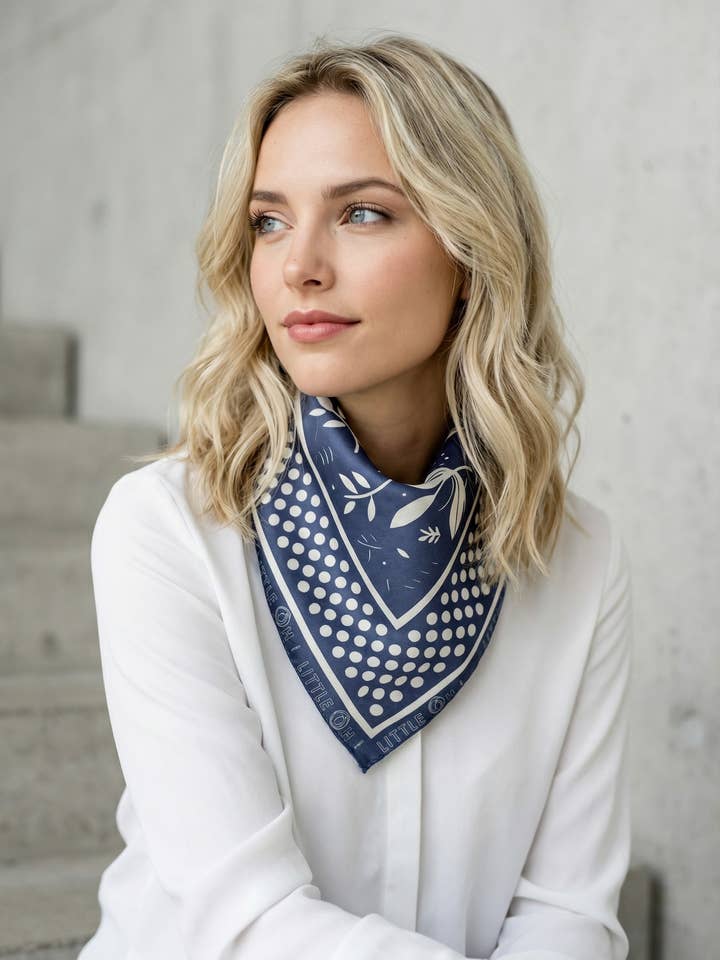 Satin scarf 70x70 ref. 9062 - Azulejo blue for wholesale by Little Oh!