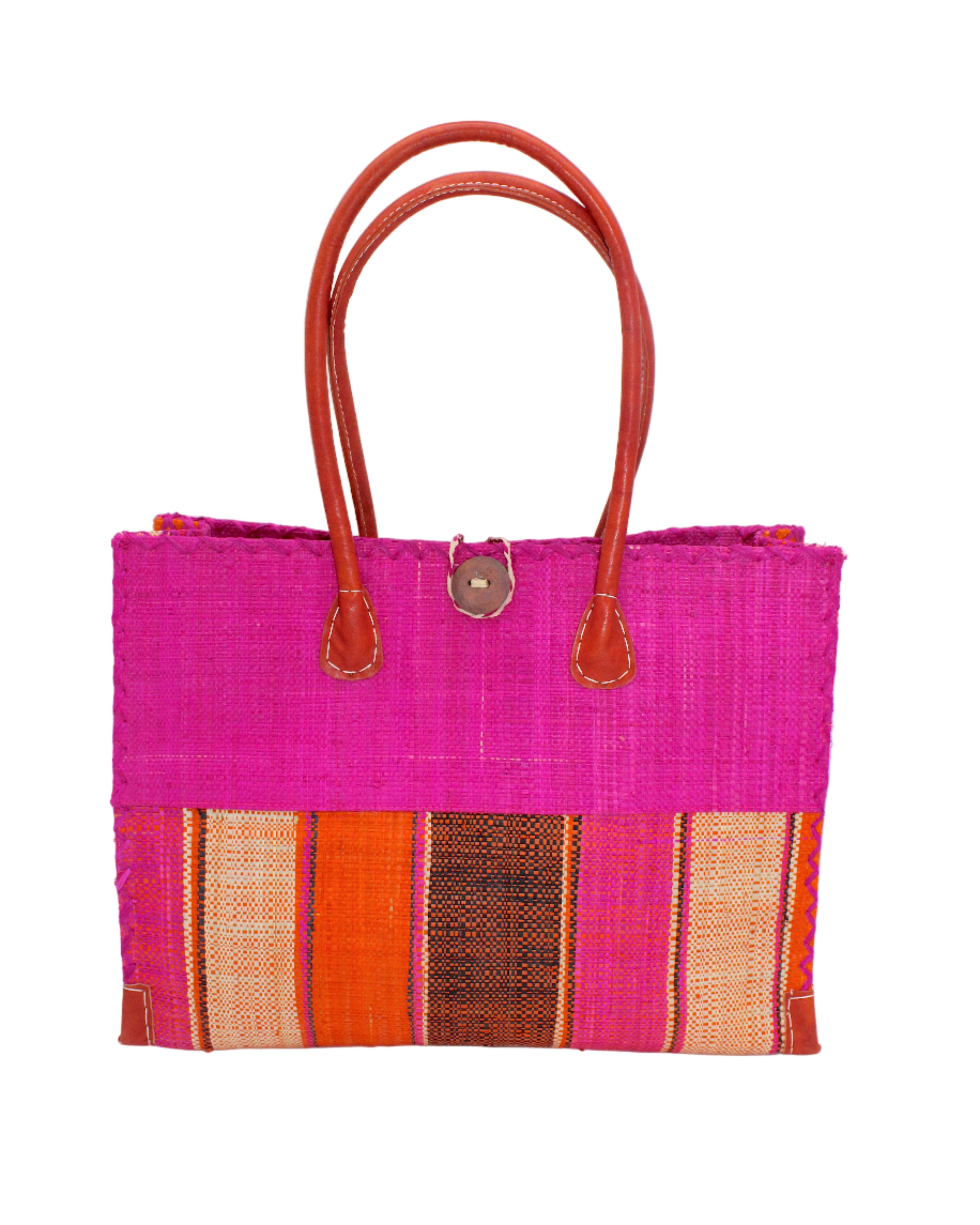 Shebobo - Wholesale Shoulder Bag - Unisex - Zafran Two Tone Wide Stripe Straw Beach Bag17