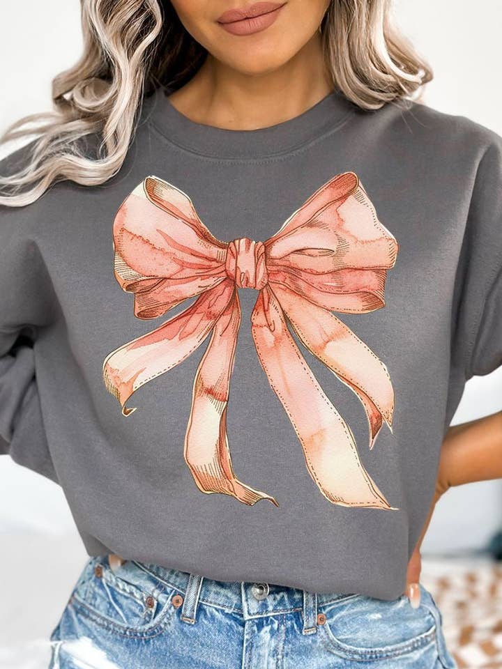 Wholesale Accessory Market - Wholesale Graphic Sweatshirt - Women's - Peach Watercolor Bow Unisex NuBlend Crew Sweatshirt2