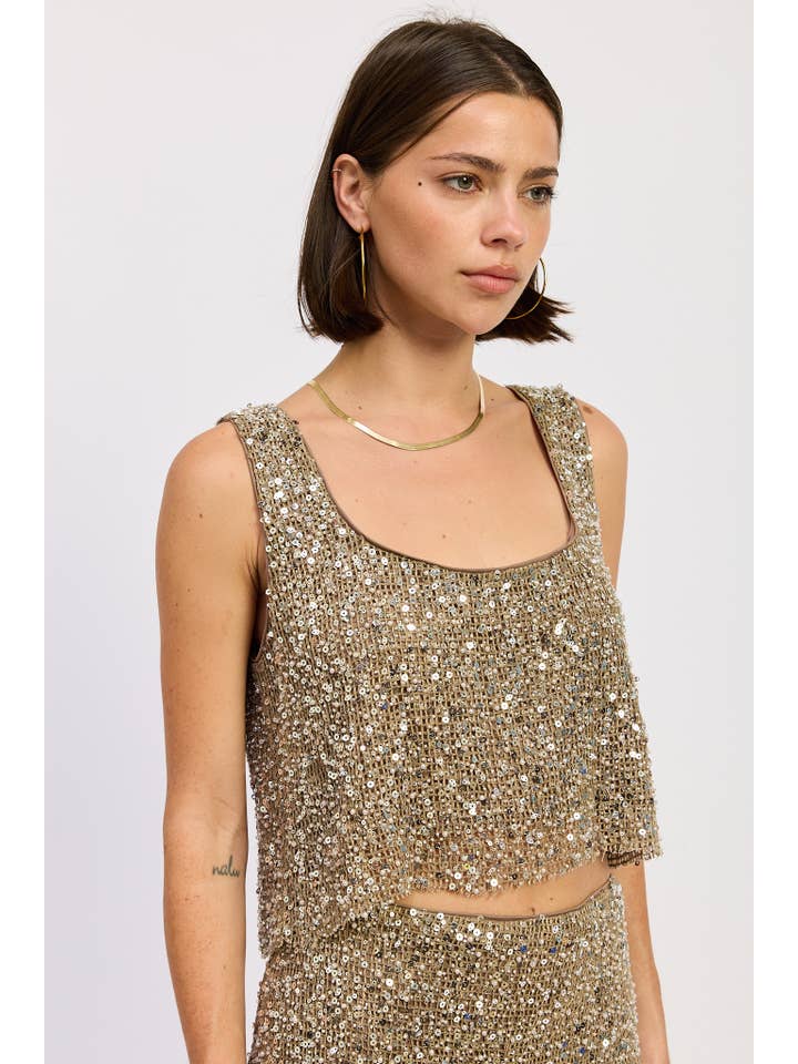 Emory Park - Wholesale Blouse - Women's - SLEEVELESS SQAURE NECK SEQUIN TOP5
