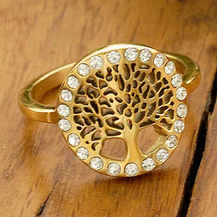 Anelli Albero della Vita in Acciaio e Acciaio Dorato per la vendita all'ingrosso da parte di Merveilles du Monde