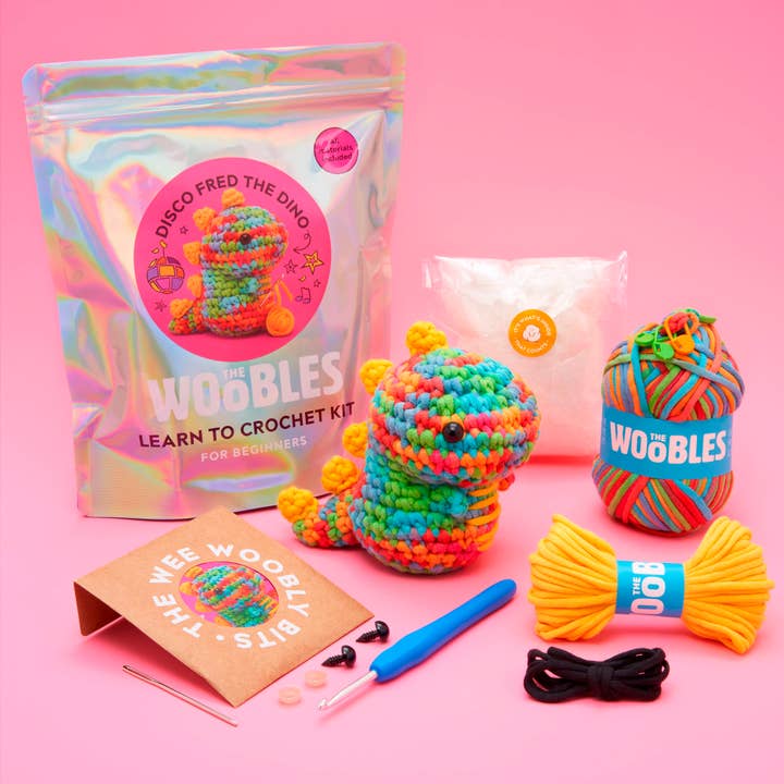 The Woobles - Wholesale Knitting/Crochet Supplies - Fred the Rainbow Dinosaur Beginner Crochet Kit1