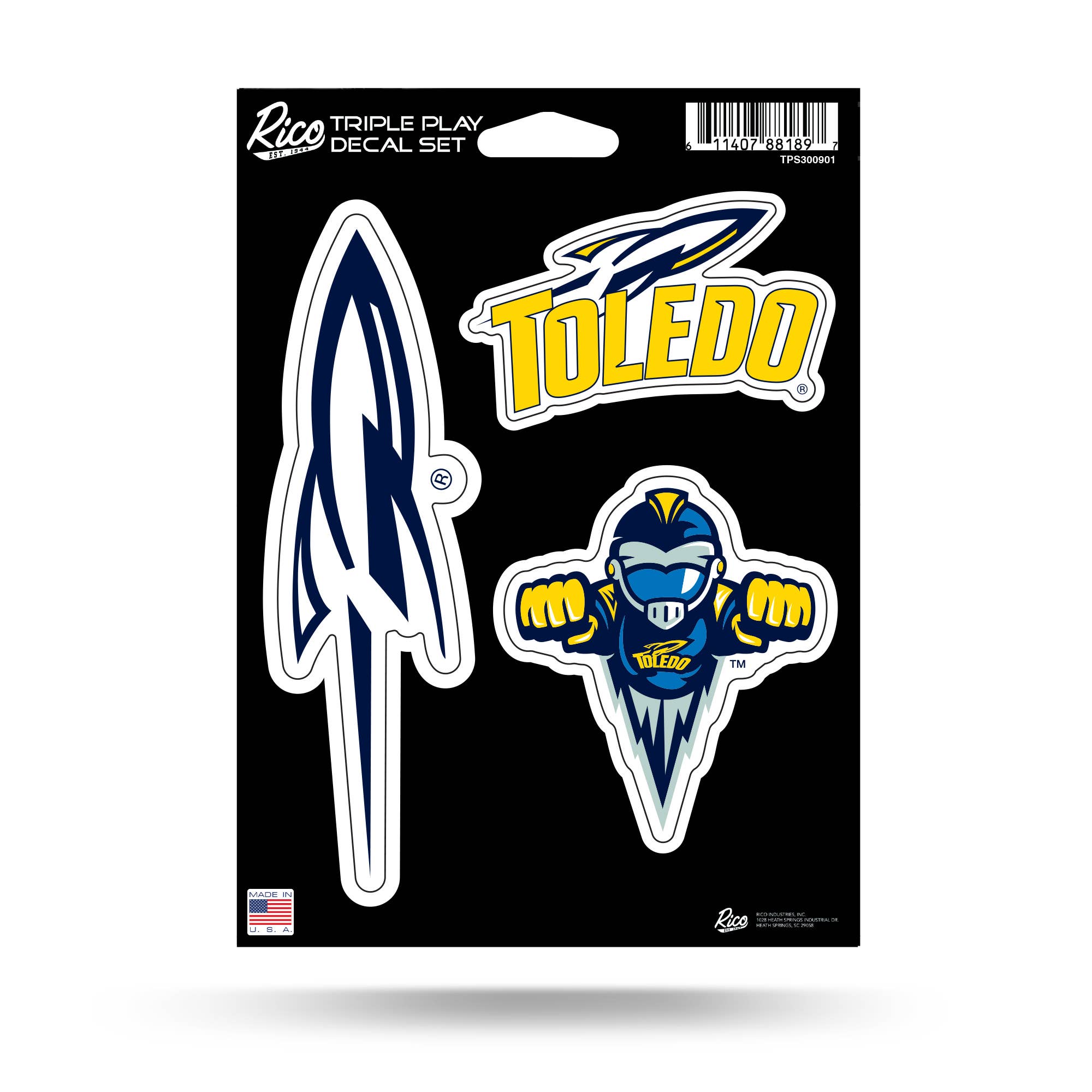 Rico Industries - Vente Autocollant - Autocollant Triple Jeu Standard des Rockets de Toledo NCAA0