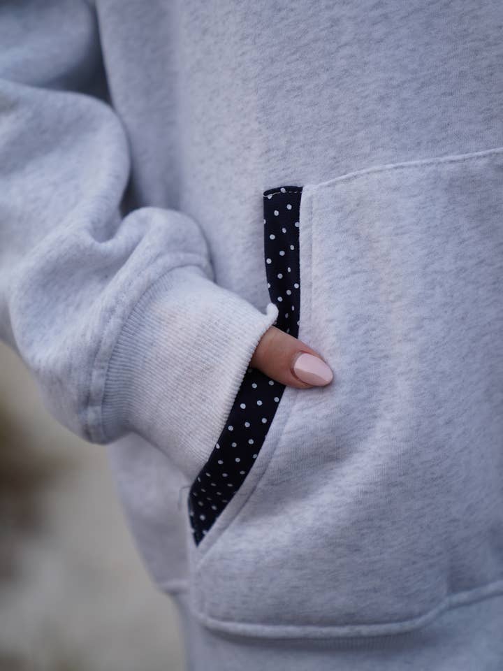 Sunkissed Coconut - Wholesale Hoodie - Women's - Pearl Grey Navy Blue Polka Dot Hoodie2