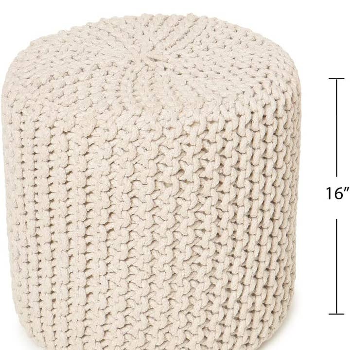 Ivory REDEARTH Cylindrical Hand Knitted Pouf - Foot Stool Ottoman - Cord Boho Pouffe - Cotton Round Poof Accent Chair for Home Decor, Kids, Living Room, Bedroom, Nursery, Patio, Lounge(16”x16”x16”; Ivory) for wholesale on Faire