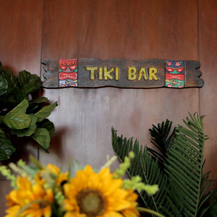 Zeckos - Wholesale Sign - 39 In. Hand Carved `Tiki Bar` Wood Sign