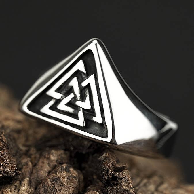 Nordic Viking Triangle Logo Titanium Steel Ring for wholesale by Gemcohub