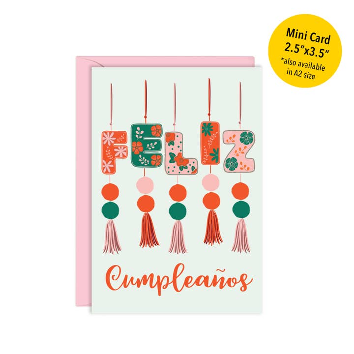 Lucy Loves Paper - Wholesale Birthday card - Mini Feliz Cumpleanos Card | Enclosure Size Ornaments Card