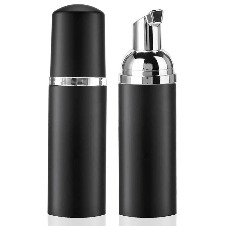 SecretsID - Wholesale Travel Container - 2 Oz/60 mL Foam Bottle with Silver Pump, Empty Matte Black Foaming Dispensers for Lash Shampoo - 24