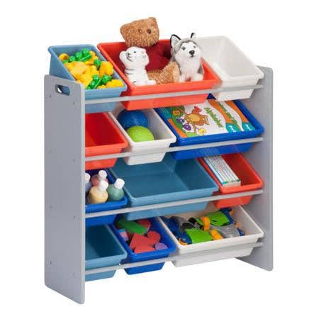Kids Toy Storage Organizer With 12 Plastic Bins, Grey for wholesale by Honey-Can-Do