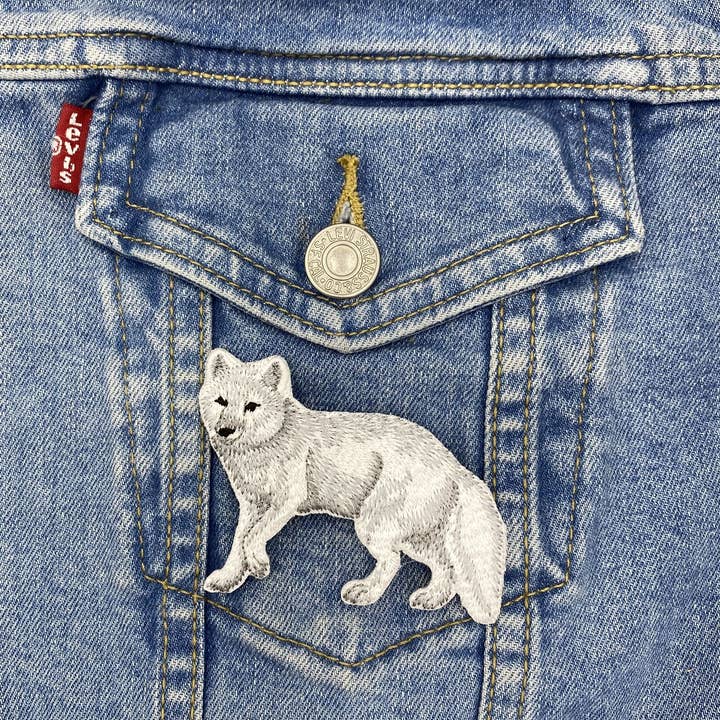 Wholesale Applique - Wholesale Patch - Arctic Fox - Natural - Full Body - Walking Left - Iron on Applique - Embroidered Patch - 697144-A2