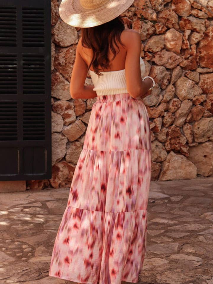 Rosa Falda larga de acuarela abstracta rosa con diseño tie-dye en capas de venta al por mayor en Faire