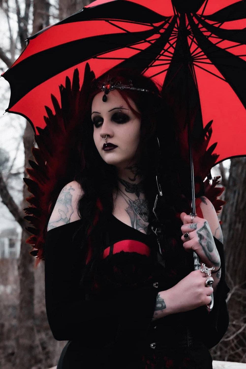 vampirefreaks – Guarda-chuva - Mulher por atacado – Guarda-Chuva Pagoda [Preto/RISCAS VERMELHO]13