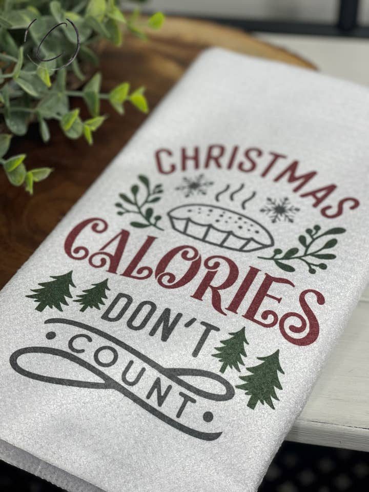 Christmas Calories Don't Count Waffle Weave Tea Towel for wholesale by CMD Wholesale