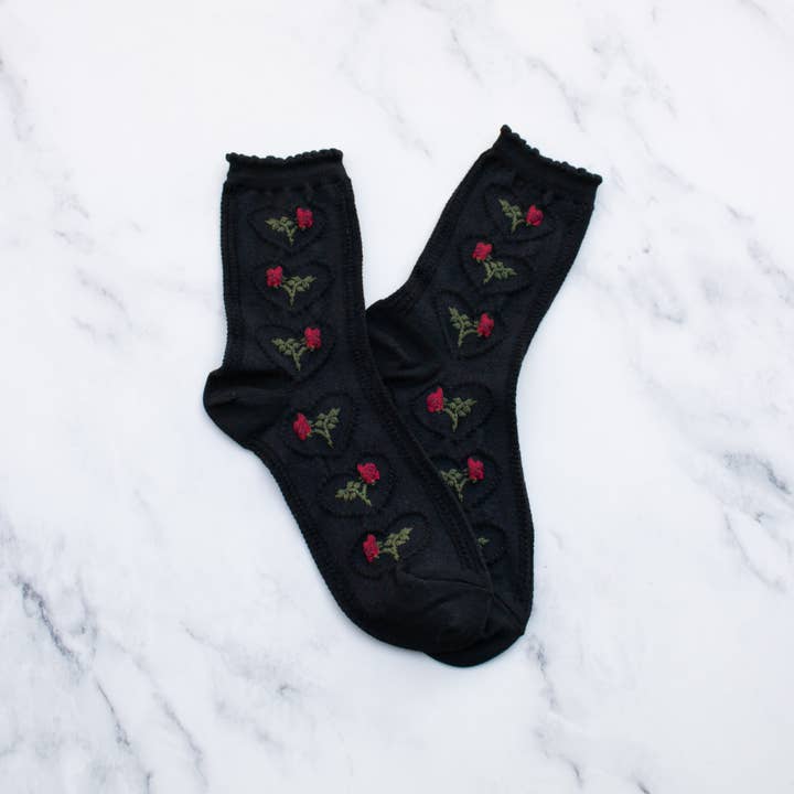 Tiepology - Wholesale Socks - Women's - Women's Vintage Rose & Heart Casual Socks