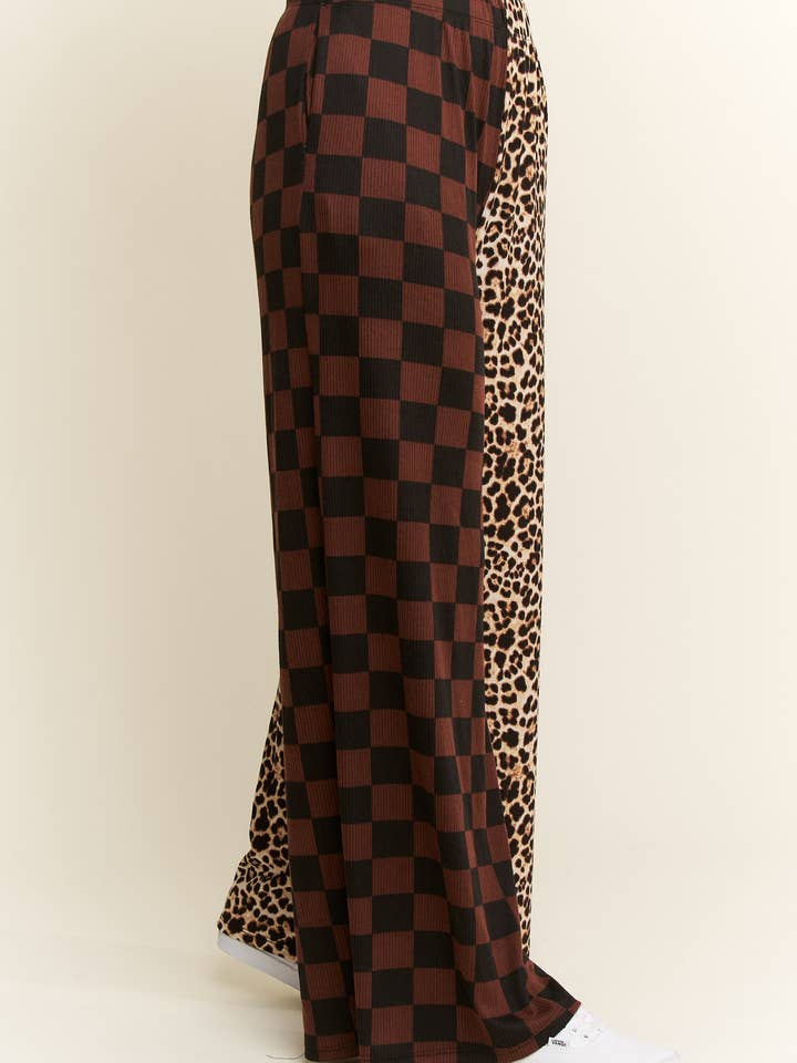 MOCHA SPLIT DECISION LEOPARD-CHECKERED PANTS for wholesale on Faire10