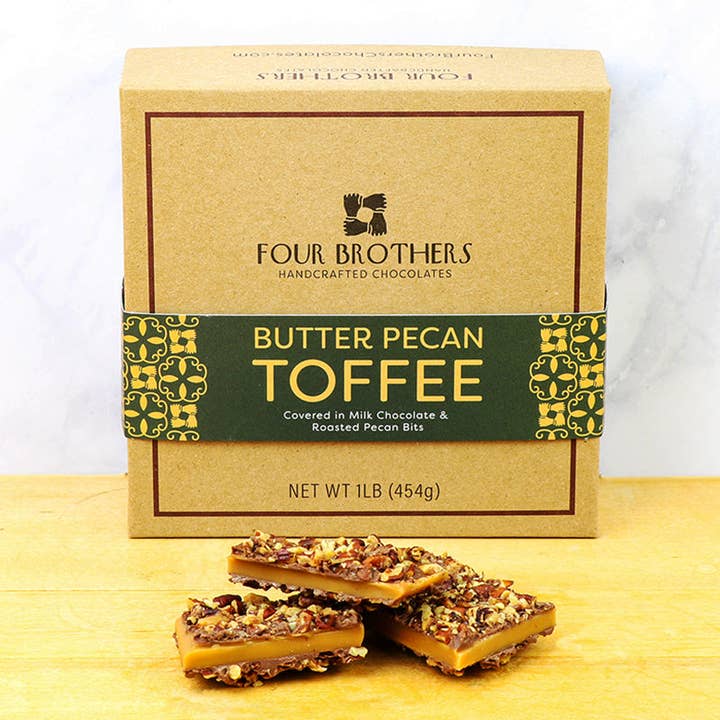 1 lb. Butter Pecan Toffee Gift Box for wholesale by Four Brothers Chocolates