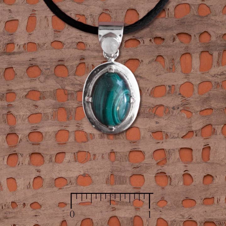 Malachite and Round Rainbow Moonstone Pendant for wholesale by Tidepool