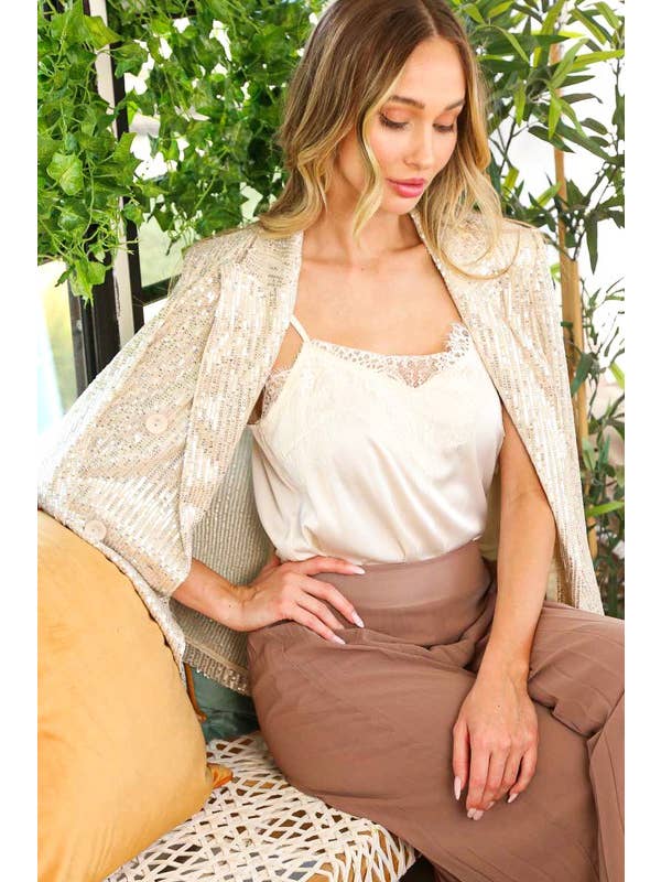 Vine & Love - Wholesale Blazer - Women's - Sequin Detail Open Front Long Sleeve Blazer VJ8125718