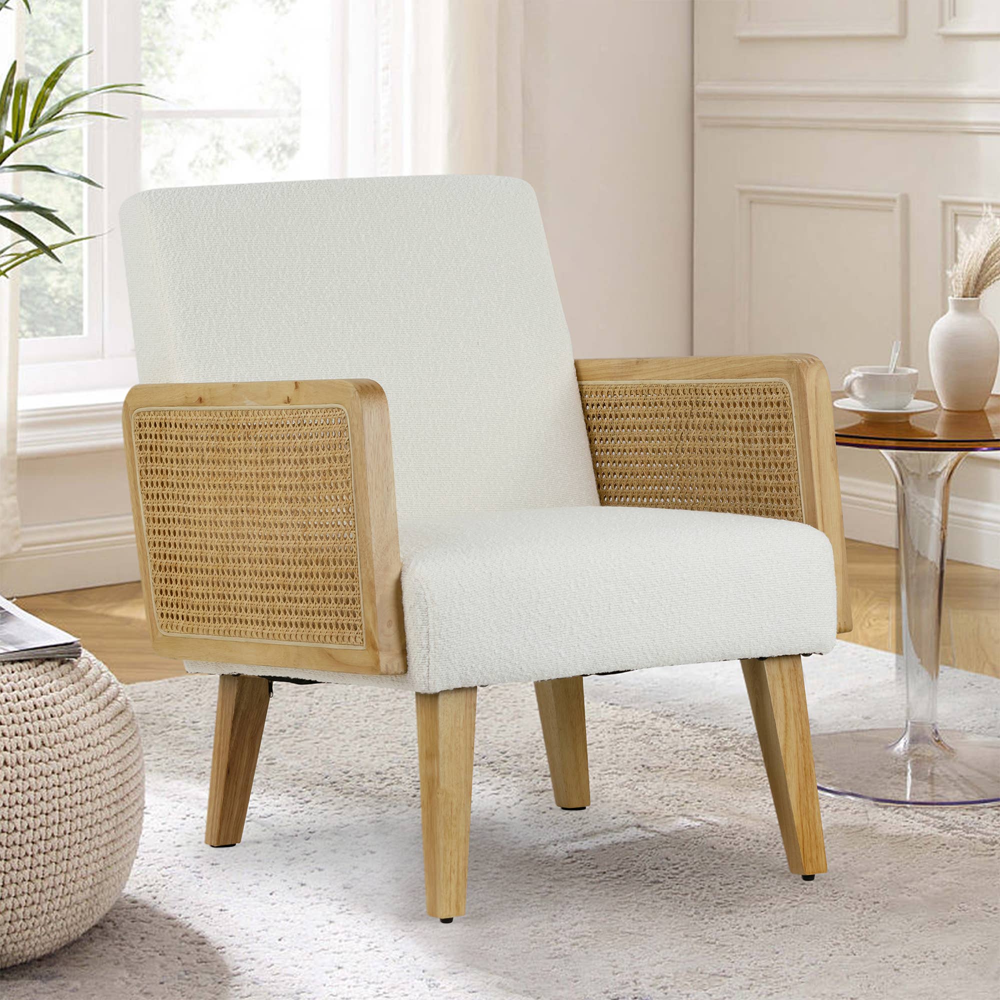 Glamour Home - Wholesale Chair - Ayaki White Woven Accent Chair with Rattan Arms8