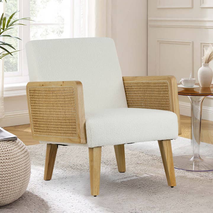 Glamour Home - Wholesale Chair - Ayaki White Woven Accent Chair with Rattan Arms8