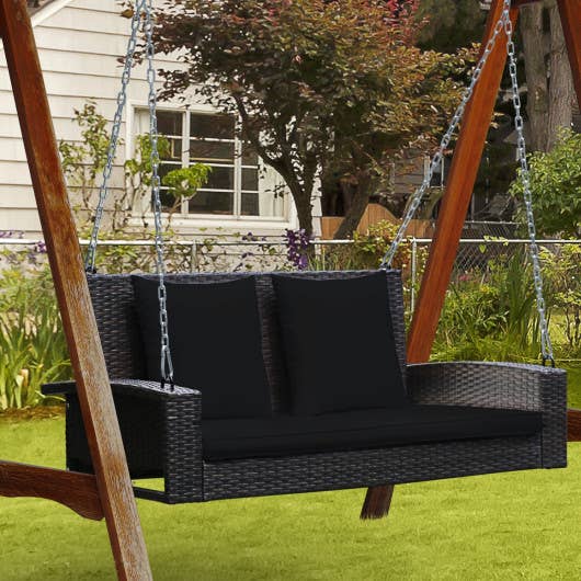 Home by Howard – wholesale Gunga - Barn och baby – 2-personers uteplats rotting veranda gunga med kuddar-svart