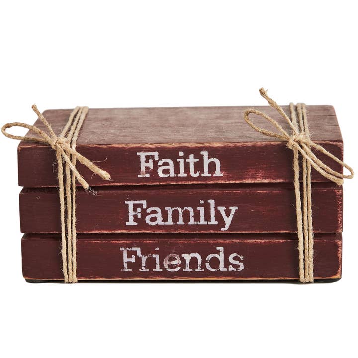 VHC Brands - Wholesale Decorative Tabletop Object - Faith Family Friends Faux Book Stack 2.5x6x4