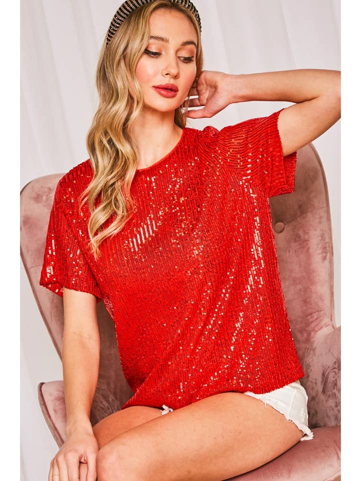 Vine & Love - Wholesale Blouse - Women's - Sequin Short-Sleeve Party Clubwear Blouse VT601014