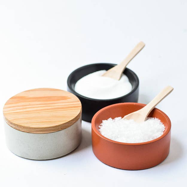 Cedar & Stone Garden – wholesale Salt & pepper shaker set – Concrete Salt Cellar with Wood Lid