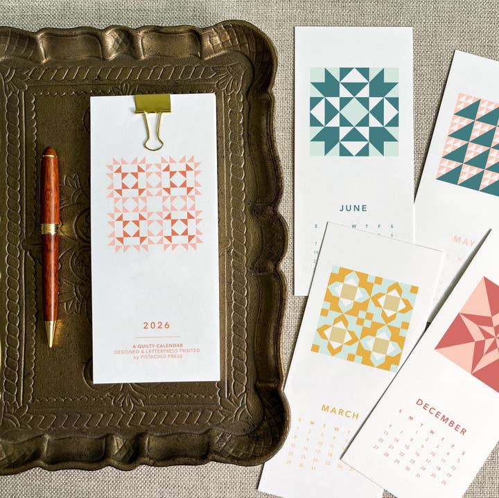 Pistachio Press - Wholesale Calendar - 2026 Quilty Letterpress Calendar0