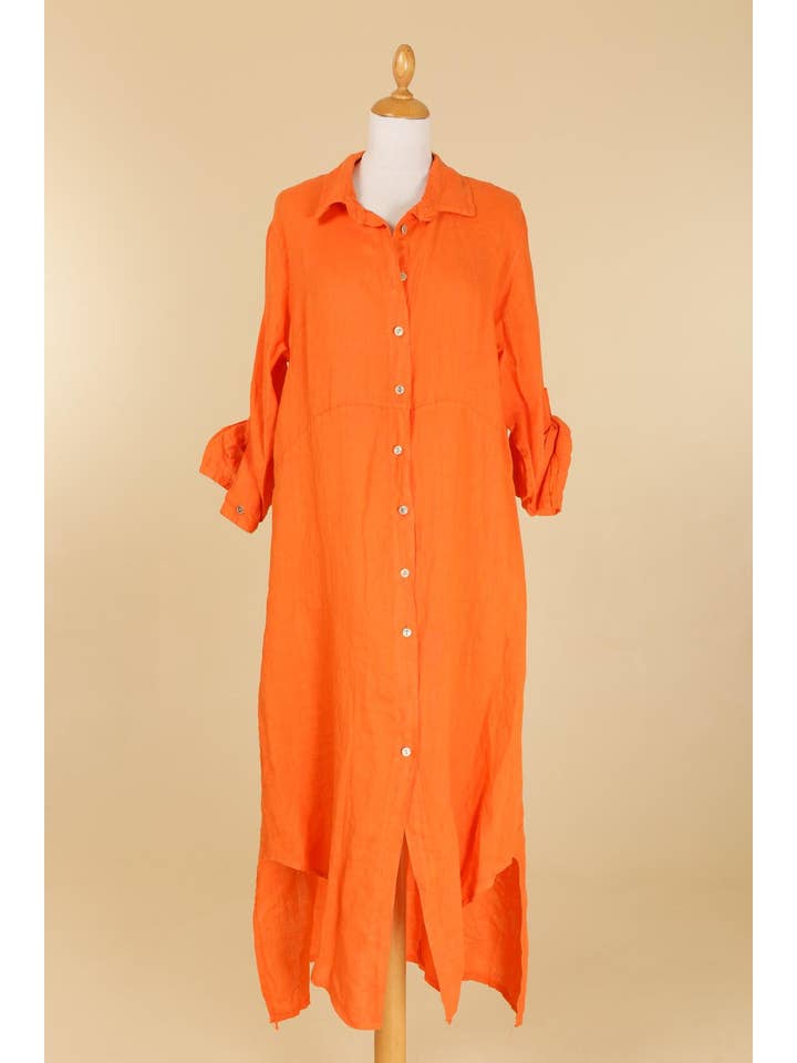 la maison des fibres naturelles - Wholesale Button Down Shirt - Women's - Long shirt dress 68036 100% LINEN8