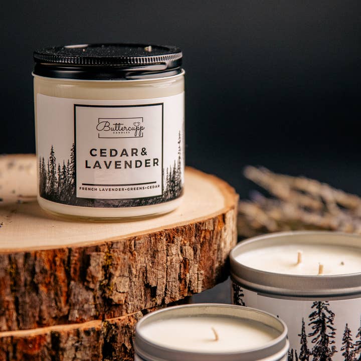 Buttercupp Candles - Wholesale Travel Candles - Cedar & Lavender | Woodsy Scented | Soy Candle | Tin Candle