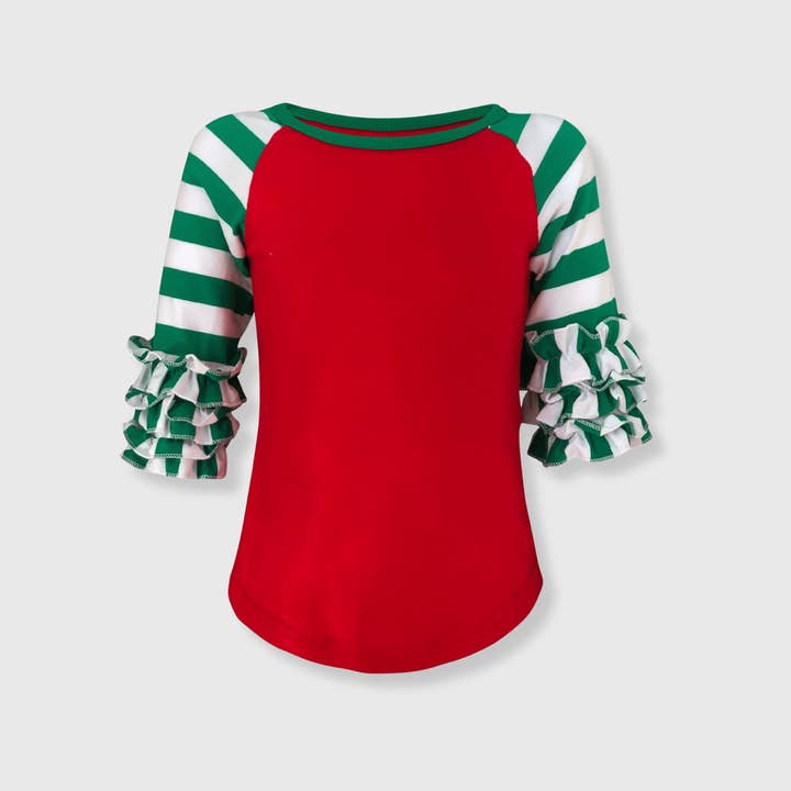 ILTEX Apparel - Wholesale T-Shirt - Kids - Striped Red Green Christmas Ruffle