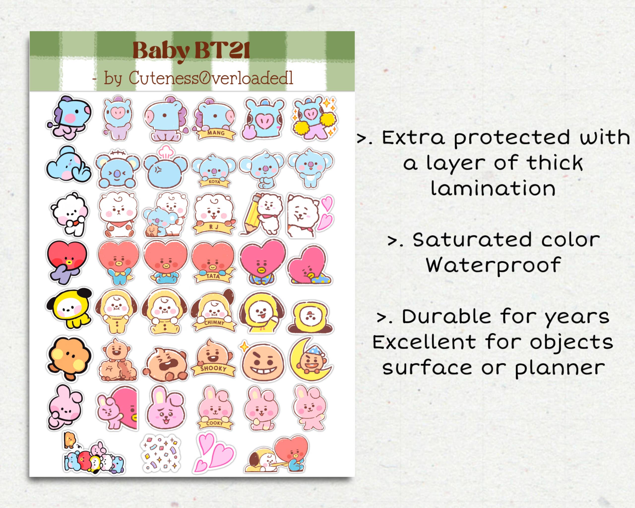 CutenessOverloaded1 - Wholesale Sticker - 46 baby BT21 minini stickers pack - Cooky RJ Shooky Koya2