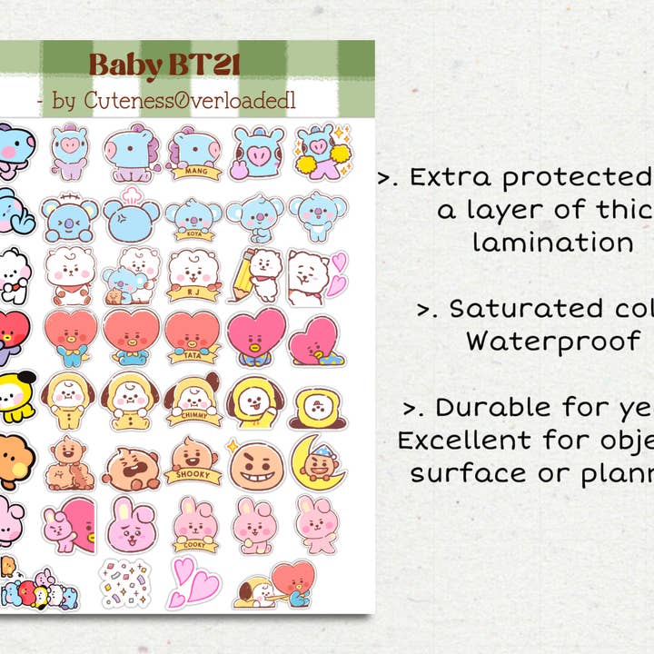 CutenessOverloaded1 - Wholesale Sticker - 46 baby BT21 minini stickers pack - Cooky RJ Shooky Koya2