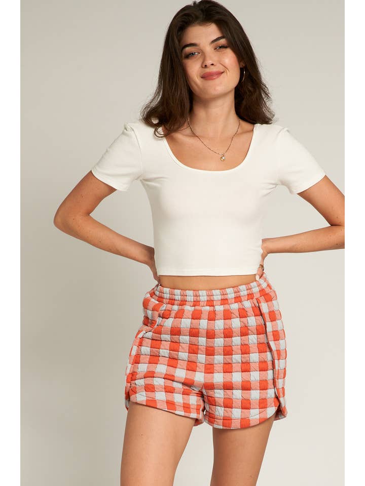 Orange Blue Quilted Dolphin Hem Shorts for wholesale on Faire