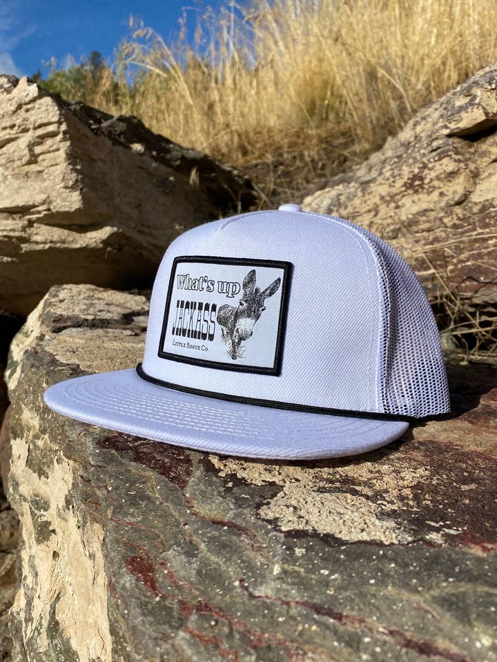 Whats Up Jackass Trucker Hat for wholesale by Little Rogue Co