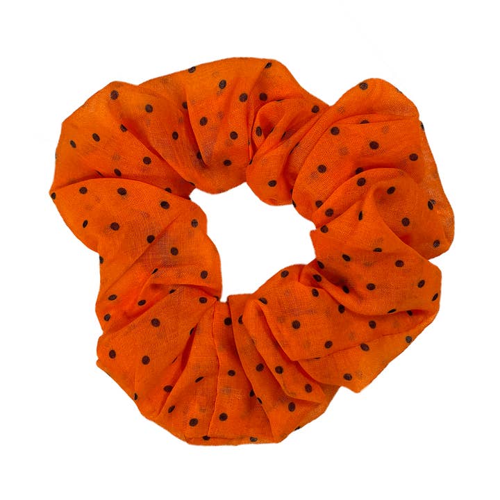 VANESSA POLKA DOT SCRUNCHIE , ORANGE/BLACK for wholesale by Emerson Street Clothing Co Collegiate Shop