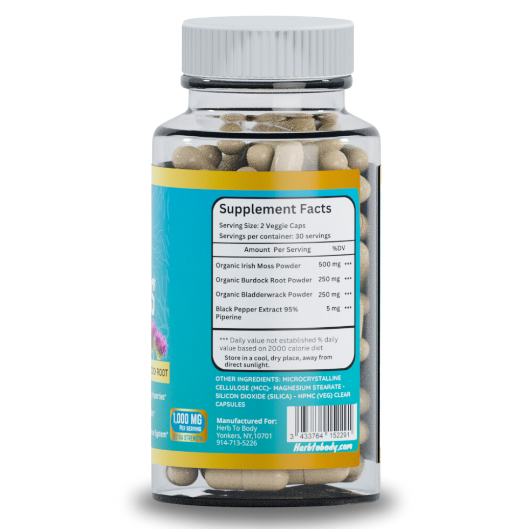 Herb To Body - Wholesale Oral Supplement/Vitamin - Organic Super Sea Moss Capsules (60 Veg Capsules) 1