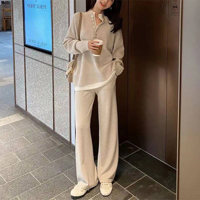 Marayn - Wholesale Lounge Set - Women's - Chic Knit Sweater  WideLeg Pants Autumn Set13